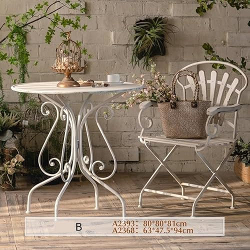GLigeT Gartengarnitur Retro Couchtisch Café Outdoor Gartentisch und Stuhl Kombination Balkon Freizeit Kleiner runder Tisch Terrassenmöbel Möbelset im Balkon (Color : Set B)