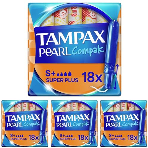Tampax Compak Pearl, Super Plus, 18 Tampons Avec Applicateur, Flux Abondants, Triple Confort avec Applicateur doux, MotionFit, Voile Douceur, Certifié Oeko-Tex (Lot de 4)