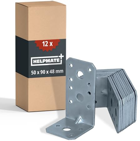 HELPMATE – Staffa angolare con flangia 50x90x48 mm – 12 pezzi | Giunto per legno zincato e brunito – protetto dalla corrosione, fori preforati e facile da installare