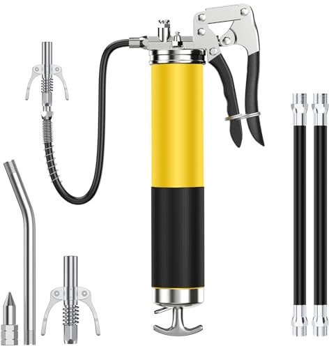 oumuik fettpresse für schmiernippel Fettpresse，Kegel-Schmiernippel Fettpresse mit Pistolengriff, 27 robuster, verstärkter Flexibler Schlauch，, mit Kegel-Schmiernippel