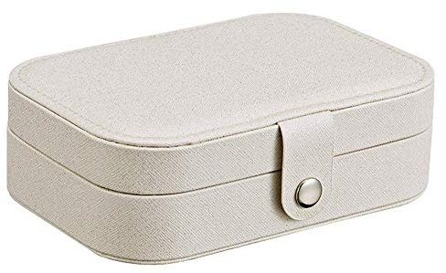 PLJKIHED Schmuckkästchen, tragbare Reise-Schmucktruhe aus Leder mit abnehmbarer Trennwand, Aufbewahrungsbox für Schmuck, weiße Schmuckschatulle für Damen Stabilize