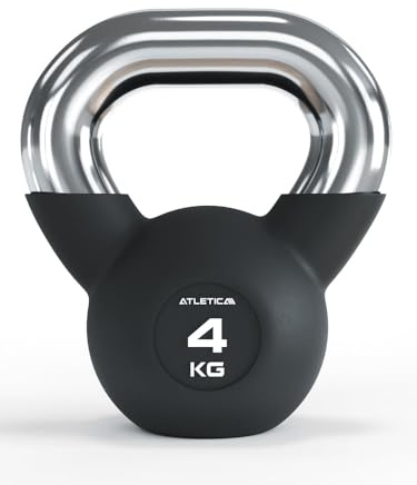 ATLETICA Kettlebell, 4kg, Gummiert mit Chromgriff | 4 - 32 kg Gewichtsbereich, Hochwertige Stahllegierung, Studioqualität, Funktionelles Ganzkörpertraining