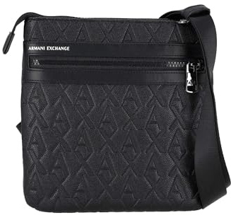 Armani Exchange Men's double pocket embossed monogram texture crossbody, Black, One size