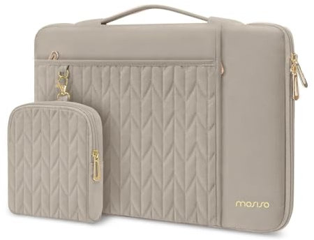 MOSISO 15-16 Zoll Laptop Hülle Kompatibel mit MacBook Pro 16 2024-2019 M3 M2 M1, 15,6 Zoll Tragetasche Petal Qesteppt Tasche mit Horizontal&Vertikal-Taschen&Kleiner Koffer&Griff&Gürtel, Taupe Braun