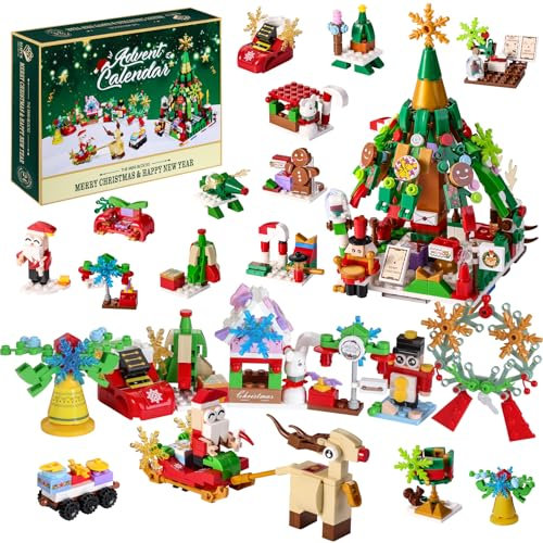 Calendario de Adviento 2025 Bloques, Calendario de Adviento Navideño para Adultos Niños Juguete Navideño Calendario de 24 Días Cuenta Atrás 12 en 1 Puzzle de Adviento en 24 Cajas