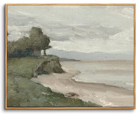 hyidecorart Vintage Bilder mit Rahmen Meer Landschaft Gemälde 60x90 cm | Retro-Kunst, HD-Druck, Einfach Aufzuhängen, Schnelle Montage, Für Viele Räume, Klassische Wanddeko, Geschenk, Klein
