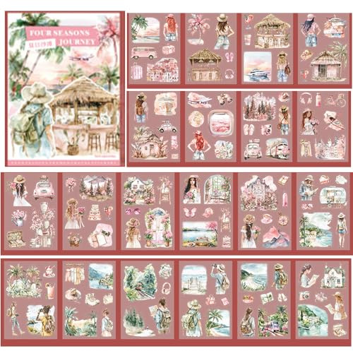 Alideco 20pcs Scrapbook Stickers Vintage Literary Girl Four Seasons Journey Theme Sticker Book for Adults Sticker journaling Stickers for Scrapbooking (xiarishatan)