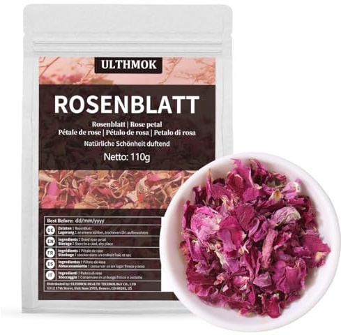 Pétales de rose (110 g), pétales de rose séchés, pétales de rose contrôlés, pétales de rose 100 % naturels, sans additifs, thé aux pétales de rose, thé à la rose
