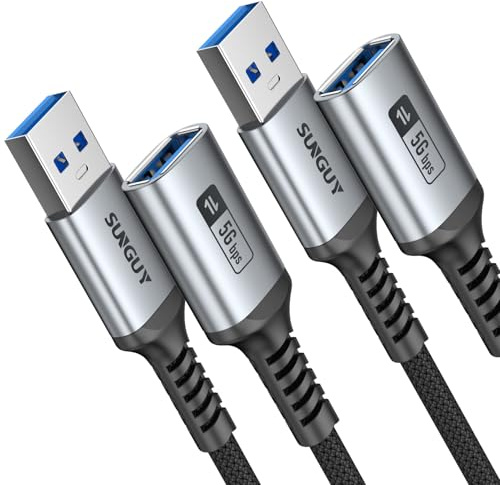 SUNGUY USB Verlängerung Kabel, 2Stück 0.5m USB 3.0 Verlängerung Verlängerungskabel A Stecker auf A Buchse 5Gbps ultraschnelle Übertragung für Kartenlesegerät,Tastatur, Drucker, Scanner, Kamera