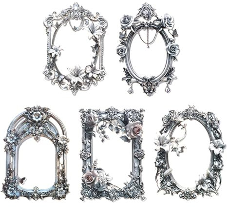 Ieron Juego de 5 Mini Marcos de Fotos Blancos con Tarjeta de Collage en Relieve ahuecada, Espejo de Flores Doradas, diseño Floral Barroco Vintage, decoración de Bricolaje para álbumes y Arte de Pared