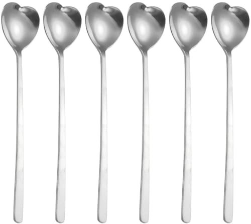 Vobumix 6pcs Stainless Steel Heart-shaped Spoons, Dessert Spoons Ice Cream Scoophome Tableware Teaspoon Coffee Honey Mixing Spoon Dinner Spoons for Home & Restaurant