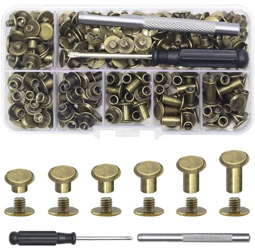 Chicago Lot de 110 vis de liaison Chicago M5 x 4/5/6/8/10/12 mm pour bricolage, décoration en cuir, sacs, artisanat, col, harnais, bagages, portefeuille (110, Couleur cuivre antique, l)