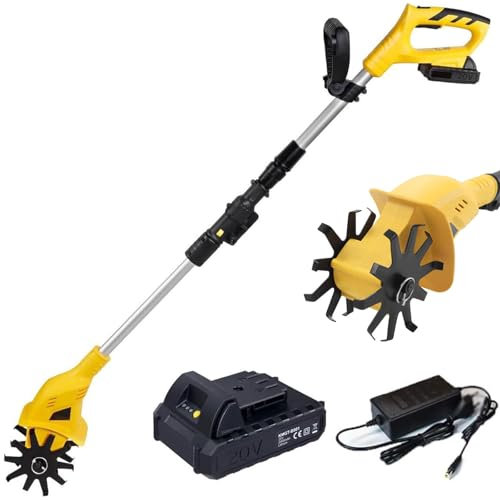 ylpddmm Motobineuse 20 V,Motoculteur électrique sans Fil, Chargeur Cultivateur Houe de Sol Fraise de Sol avec Tige télescopique pour pelouse, Ferme, Cour, Sol