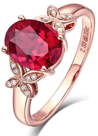 Tolldek 18 Karat Gelbgold Ring, Schmetterling Freundschaftsringe mit Turmalin 2ct Ovalschliff, Diamantring mit Diamant Au 750 Echtschmuck, Gr.61 (19.4)