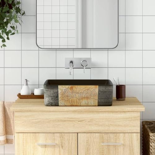 ShGaxin Lavandino piano rettangolare ceramica nero marrone 46x35,5x13 cm, Lavandino, Lavandino Bagno, Lavatoio Casa De Banho, Mobile Lavatoio sopra piano - 155076