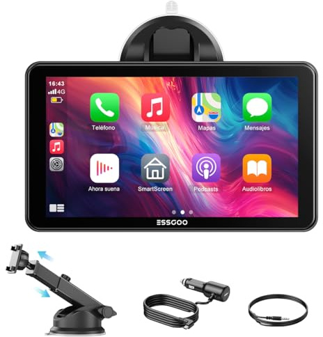 ESSGOO A-pple CarPlay & Android Auto,Pantalla CarPlay IPS de 7 Pulgadas,con función Super Link,Compatible con Sistema Manos Libres Bluetooth,Siri/G-oogle Assistant y Puerto de Carga USB