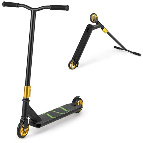 KOMFOTTEU Patinete Acrobático con 2 Ruedas PU, Patinete Profesional para Niños 10+ Años, Scooter de Acrobacias con Carga 100 kg, Monopatín para Principiantes e Intermedios (Negro)
