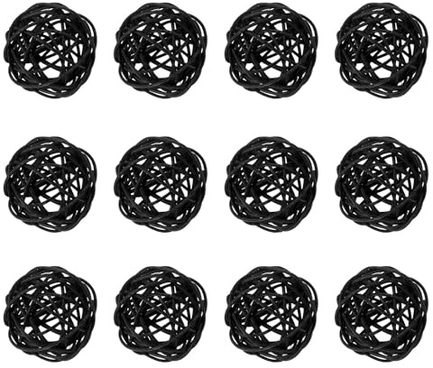 QUARKZMAN Rattan Deko Kugeln 50mm Schwarz 12 Stück | Dekokugel Wicker Rattan Ball Wellensittich Spielzeug Vogelspielzeug Hochzeitsfeier Mittelstücke Hausdekoration Vasenfüller