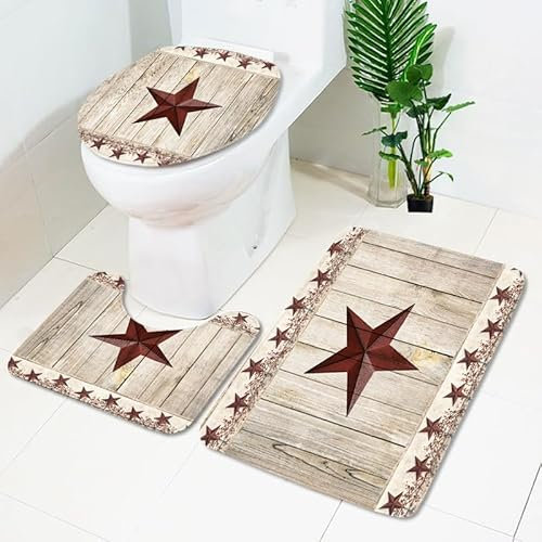 Badrumsmatta beige brun stjärna WC matta med utsnitt WC lockskydd 3 delar WC matta halkfri badrumsset U-formad badmatta tvättbar badrumsmatta set 50 x 80 cm