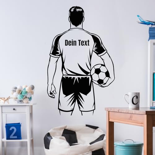 GRAZDesign Wandtattoo Fußballer mit Namen personalisiert, Wandaufkleber Kinderzimmer Jungen Sticker selbstklebend - 92x57cm / schwarz