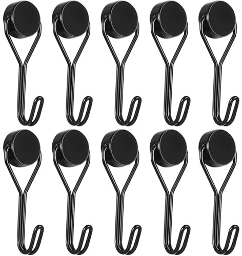 BieMian 10 Pcs Extra Strong Magnetic Hooks Heavy Duty, 11 lbs Black 180 Degree Swing Magnet Hooks for Hanging in Camping Kitchen Cruise Ship Essentials Van Accessories