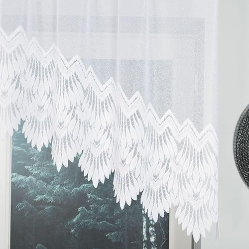Gardinen Vorhangen Weiß Jacquard 200x80 cm (BxH) Jasmin Vorhang Elegante Fensterdekoration Kurze Bogen Fertig Zum Aufhängen Pflegeleicht Bügelfrei