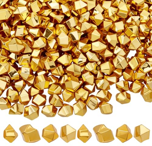 PH PandaHall 800PCS Ice Simulated Nuggets Golden Artificial Crushed Ice Rocks Diamond Plastic Bead Cubes Crystals For DIY Craft Vase Fillers Floral Display Pretending Prop Decorations