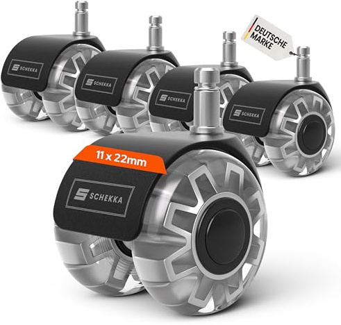 SCHEKKA Bürostuhl Rollen 5er Set - Schreibtischstuhl Rollen 11x22 mm | Kratzfrei & super leise - Für Parkett, Laminat, Fliesen & Teppich - Langlebige Gummirollen Bürostuhl Schwarz Grau