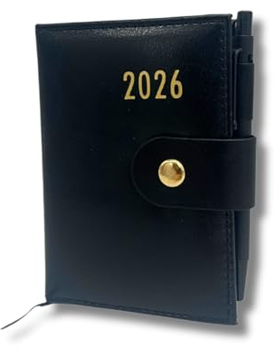 3 PAGEN® Agenda tascabile 2026, formato A7, piccolo, 8 x 11 cm, calendario 2026, in similpelle, panoramica settimanale, agenda appuntamenti e pianificatore settimanale 2026, con penna a sfera inclusa