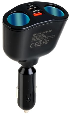 120W 12V-24V Car Cigarette Lighter Adapter, 12V Dual Car Charger Multi Socket Splitter with QC3.0 Fast Charging with LED Display, 5-in-1 Double USB Charger Adapter for Smart Phones, GPS, Tablet