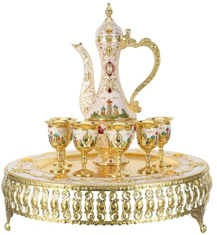 MAGICLULU Service à thé turc - Cafetière turque en métal et verres à vin - Collection de théières en relief style château classique pour les réceptions et la décoration intérieure