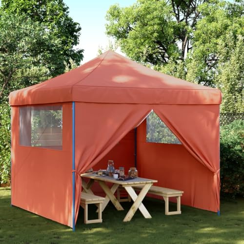 Tente de Réception Pliable,Toit en Tissu Oxford avec Revêtement PVC,Structure Acier Thermolaqué,Chapiteau de Jardin Exterieur avec 4 Panneaux Latéraux,Rouge Terracotta,292 x 292 x 315 cm