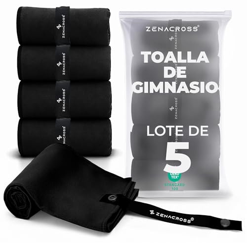 Zenacross Asciugamano Microfibra Set da 5, 40x77 cm - Telo Palestra Asciugatura Rapida e Assorbente - Gym Towel per Palestra - Nero