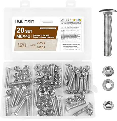 20 Set Schlossschrauben M8 Edelstahl, M8 x 40mm Schloßschrauben Edelstahl, Torbandschrauben Muttern Set, Flachrundkopfschrauben, Flachkopfschrauben mit Sechskant Flanschmuttern Sets
