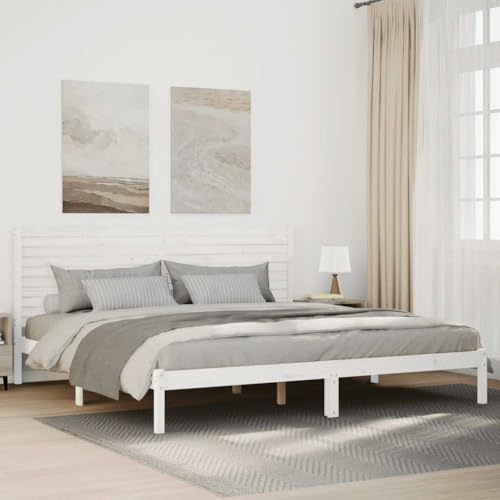 Holamys Massivholzbett Weiß 200x220 cm, Extra Lang, Kiefernholz Bettrahmen mit Lattenrost, Stauraum, Schlafzimmer Möbel