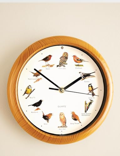 Chums Bird Song Wall Clock with 12 British Bird Calls, Battery Operated Quartz Movement with Quiet Night Mode