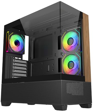 Cooler Master Elite 690 Wood ATX Mid-Tower PC Case – 3 x 120mm ARGB PWM Fans, 425mm GPU, 360mm Radiator Support, Panoramic Tempered Glass, USB Type-C 3.2, High-Airflow Gaming Chassis