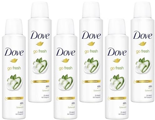 6x Dove Deodorant-Spray Gurkenduft Deo-Spray mit 1/4 Pflegecreme ist sanft zur Haut 0% Alkohol, Anti-Transpirant,schützt 48 Stunden vor Körpergeruch,150 ml (6er Pack)