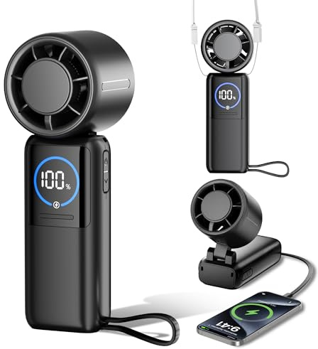 Ventilador de mano portátil, 100 Velocidades 15000mAh Silencioso y Potente Pequeño Ventilador USB Recargable con Pantalla LED, Plegable de Escritorio Ligero para Viaje, Oficina, Hogar, Mesa, Exterior