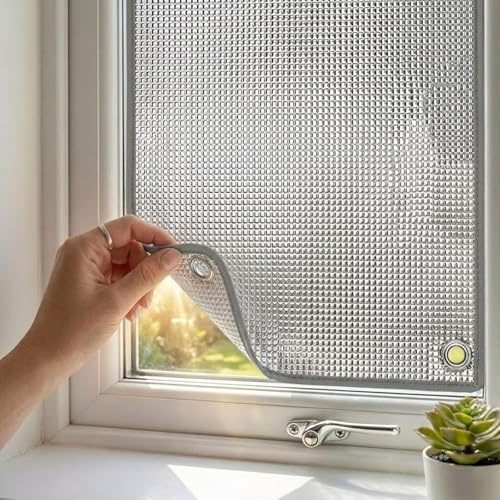 Pellicola Isolante per Vetri Finestre, Pannello Termoriflettente Alluminio con Ventose, Protezione Solare Anti UV, Oscurante Termico Copertura Schermatura Termica per Interni(Gray,145x200 cm)