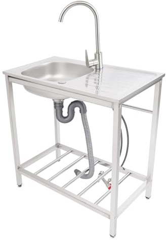 Fregadero de exterior independiente para lavavajillas, armario con fregadero y grifo, fregadero de cocina de acero inoxidable con un lavabo