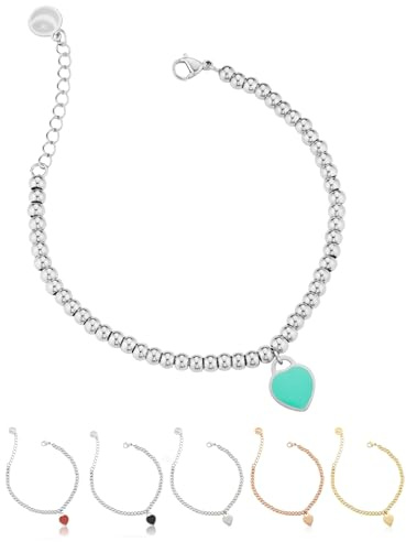 inSCINTILLE Kugeln Armband Herz Damen Edelstahl Verstellbare Länge und Geschenkbox