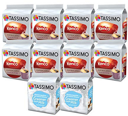 Tassimo Kenco Bundle - Milk Creamer/Kenco Americano Coffee Pods - 10 Packs (128 Drinks)
