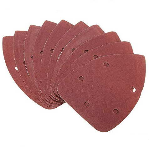 TOOLSTAR Mouse Sander Pads, 140 * 90mm 5-Hole 150 Grits Mouse Detail Sander Triangle Sanding Papers Sandpaper Sanding Sheets Black and Decker Palm Sander All Grit (10 PCS)