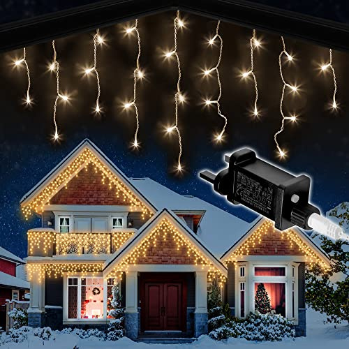 Eiszapfenlichter, 360 LEDs, für den Außenbereich, 10 m lang, Warmweiß