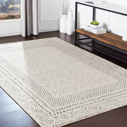 Livabliss Monaco Geometric Rug – Scandi Area Rug for Living Room, Dining & Kitchen, 200x274 cm, Neutral Abstract Pattern, Easy-Care Pile, Large Boho Rug in Beige and Charcoal Grey