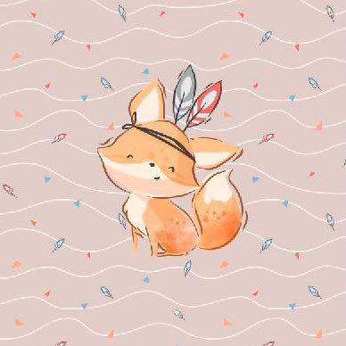 40x50cm Tiere French Terry Stoff Panel mit Fuchs als Indianer - Jungen Kinderstoff - Panelstoffe für Baby & Kinder - Stoffpanel Stoffe zum Nähen - Boho Stoffpanele mit Kombistoff - keine Meterware