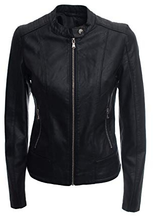 JOPHY & CO. Giacca Corta Donna Ecopelle con Tasche, Cerniere e Scollo Coreana (cod. 8820) (Nero (cod. 8820), M)