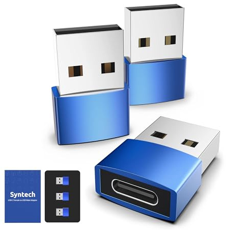 Syntech USB C Female to USB A Male Adapter 3 Pack, Type C Charger Cable Power Adapter Compatible with iPad Air 7, iPhone 17/16/15/14/13 Pro Max, Apple Watch Series 10/9/8, Samsung Galaxy S20 etc, Blue