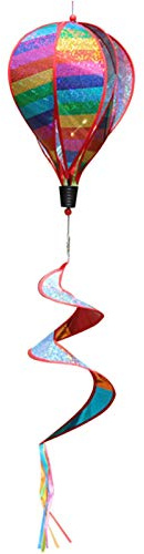 Moulin à vent en forme de montgolfière arc-en-ciel coloré avec de grandes rayures pour jardin, patio et jardin